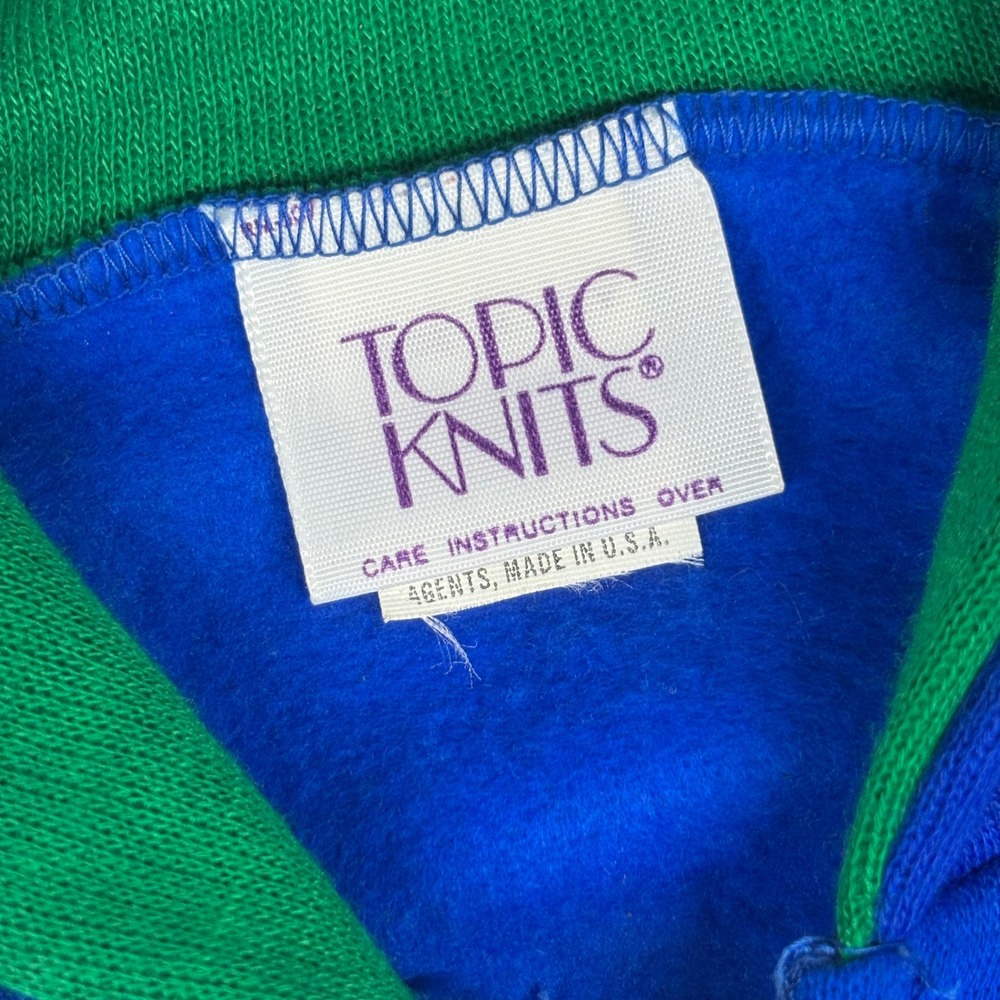 VTG 80s Topic Knits Zip Up Hoodie Small Blue Green Yellow Talon USA Brazil EUC - Picture 3 of 10